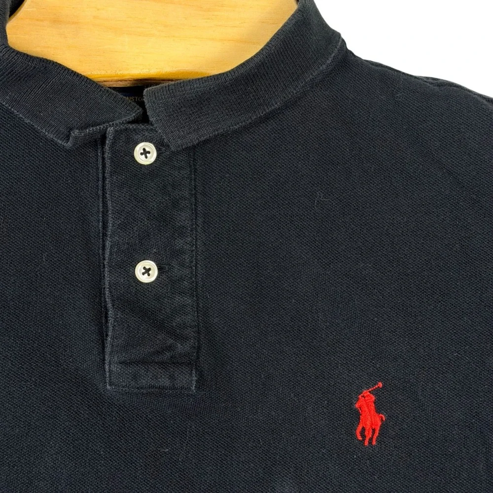 Polo Ralph Lauren Polo Shirt Mens L Black Custom Slim Fit Cotton Pique Red Pony